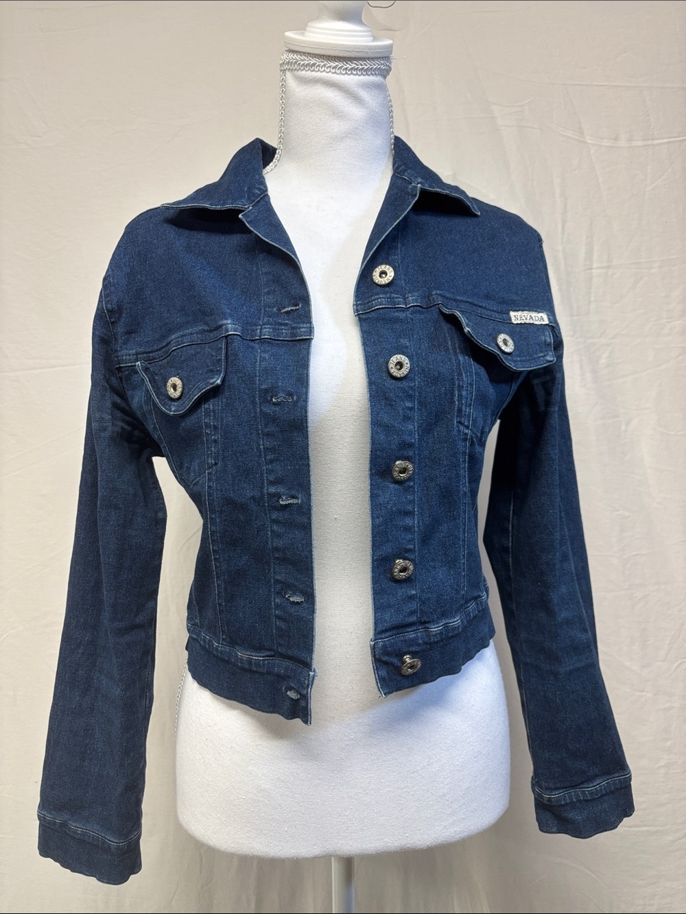 Dark Indigo Denim Jacket by Nevada - Classic Cropped Jean Jacket